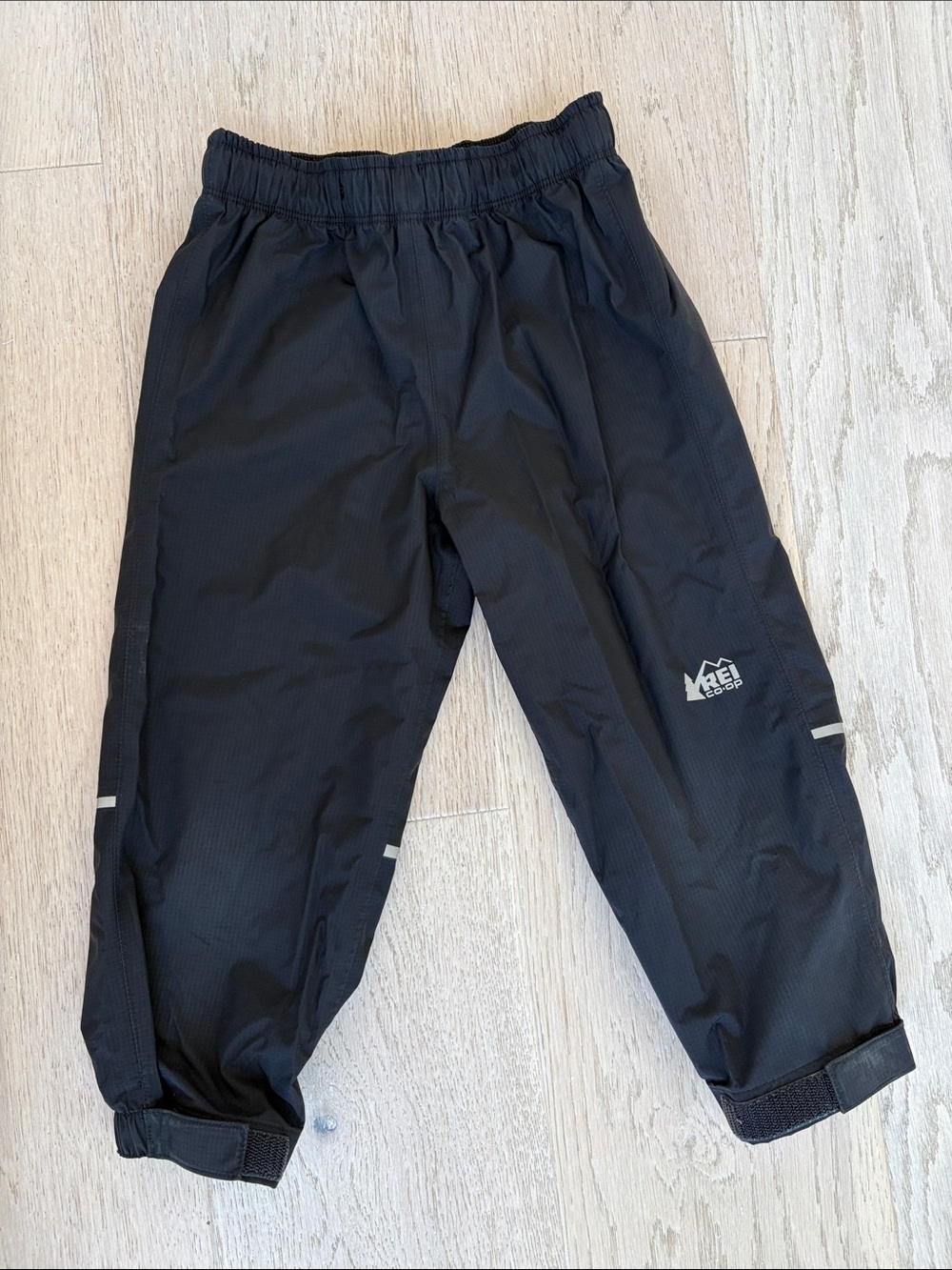 REI Kids Black Waterproof Rain Pants with Reflective Trim